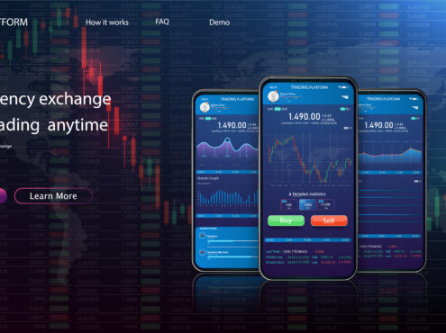 fintech crypto stock trading app blue version