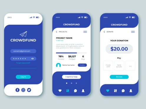 fintech loan, crowdfunding loan app blue version