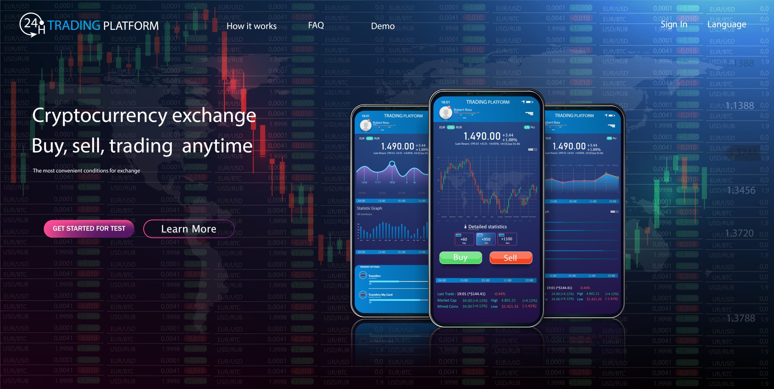 fintech crypto stock trading app blue version