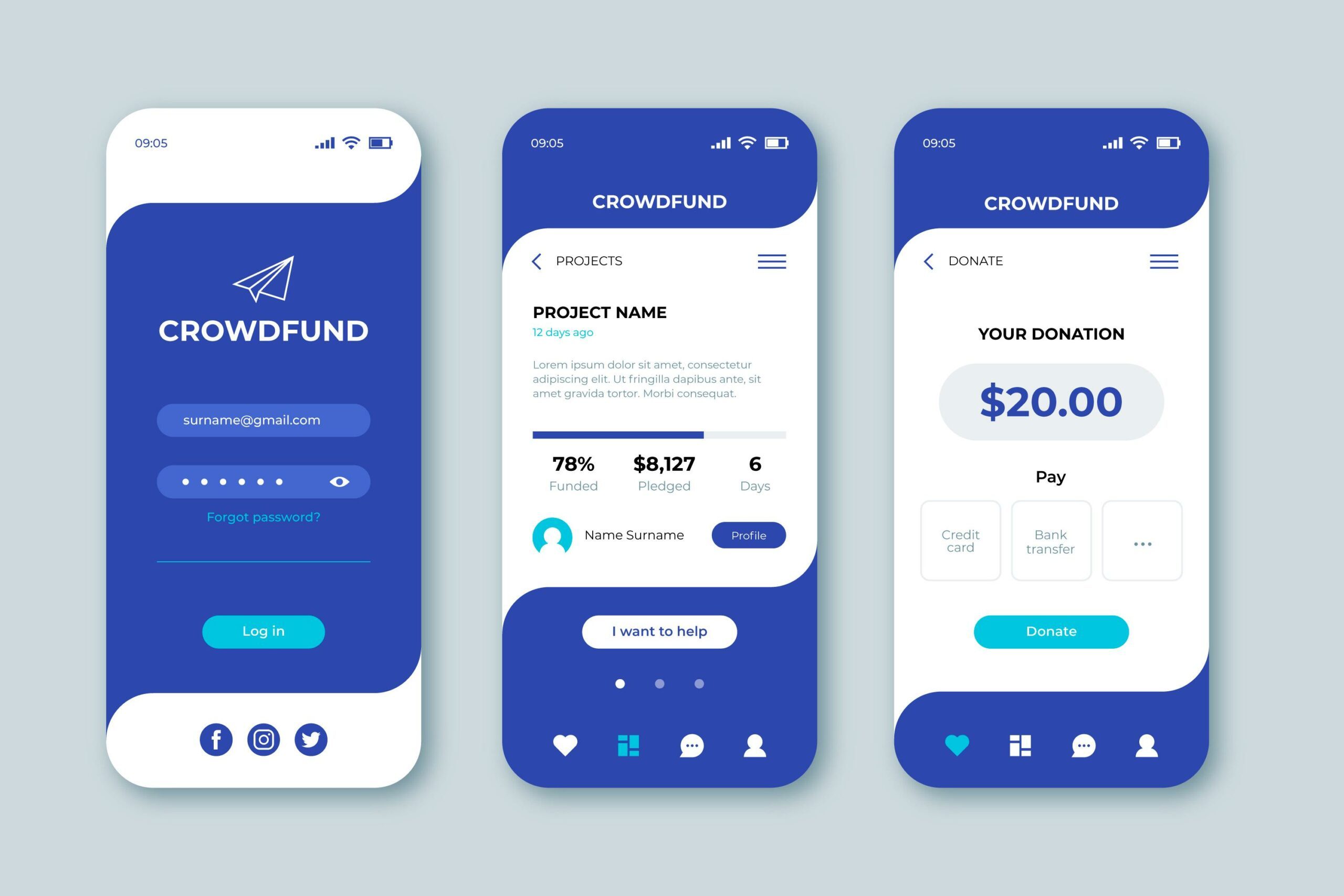 fintech loan, crowdfunding loan app blue version